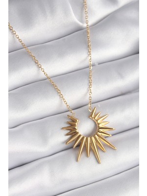 Zenvia 316L Çelik Gold Renk Güneş Model Vintage Kadın Kolye ZNV-EBJT4377