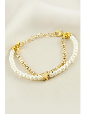 Zenvia Yıldız Şerit Taşlı Inci Bileklik ZNVBJTR-23577