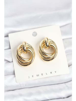 Zenvia Pirinç Gold Renk Sarmal Halka Model Vintage Kadın Küpe ZNV-EBJT4377