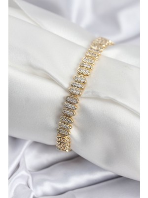 Zenvia Pirinç Vıp Seri Gold Renk Oval Sıralı Kadın Bileklik ZNV-EBJT4377