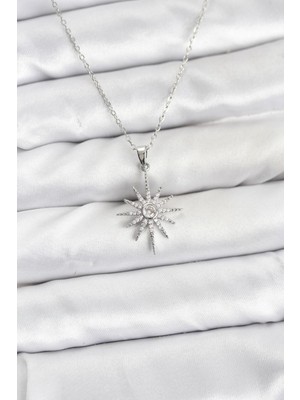 Zenvia 316L Çelik Zincir Gümüş Renk Kutup Yıldızı Model Zirkon Taşlı Kadın Kolye ZNV-EBJT4377