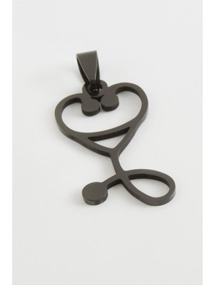 Zenvia Steteskop Kalp Çelik Kolye Ucu 3,5 cm ZNVBJTR-23577