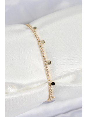 Zenvia Pirinç Zirkon Taşlı Ezme Zincirli Sıralı Model Gold Renk Kadın Bilekilk ZNV-EBJT4377