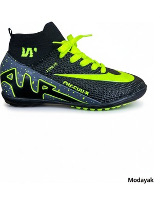 Modayak Walked Flet Siyah Sarı Çoraplı Halı Saha Krampon Futbol Ayakkabısı