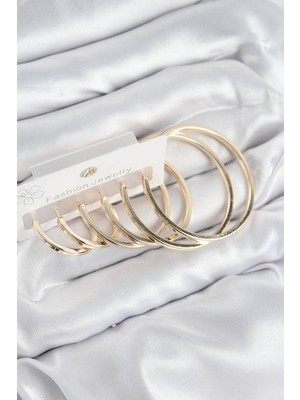 Zenvia Pirinç Halka Model Gold Renk Kadın Set Küpe ZNV-EBJT4377