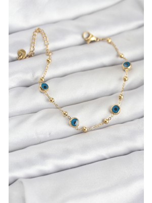 Zenvia 316L Çelik Gold Renk Topçuklu Nazar Model Kadın Bileklik ZNV-EBJT4377