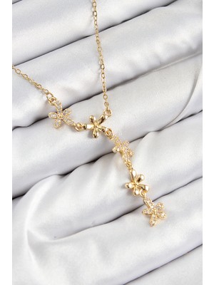 Zenvia 316L Çelik Zirkon Taşlı Çiçek Model Gold Renk Kadın Kolye ZNV-EBJT4377