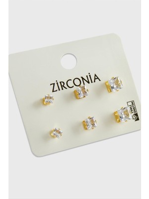 Zenvia 6 Adet Kare Zirkon Tek Taşlı Küpe ZNVBJTR-23577