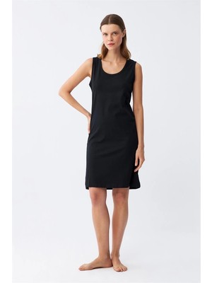 Kadın Kalın Askılı Penye Gecelik Siyah