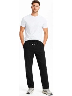 Marsilyan Erkek Düz Paça Beli Lastikli Ipli Günlük Spor Eşofman Altı Rahat Fit - Siyah