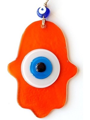 Zenvia Nazar Boncuklu Şeffaf Turuncu Fatma Ana Bereket Eli Cam Duvar Süsü ZNV325-ETT