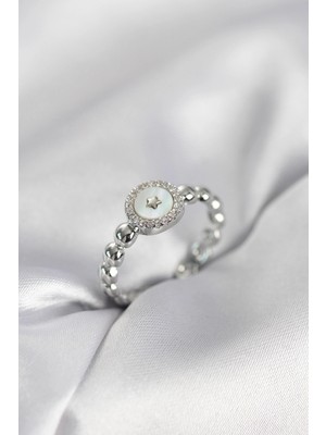 Shopwave Gümüş Renk Sedefli Yıldız Model Zirkon Taşlı Kadın Yüzük