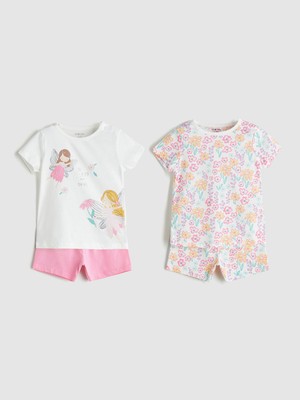 Lc Waikiki Yeni Sezon Bisiklet Yaka Kız Bebek Şortlu Pijama Takım 2'li