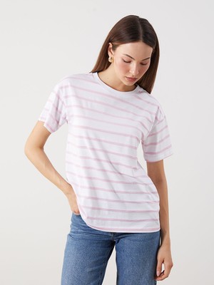 Lc Waikiki Yeni Sezon Bisiklet Yaka Çizgili Kadın Tişört