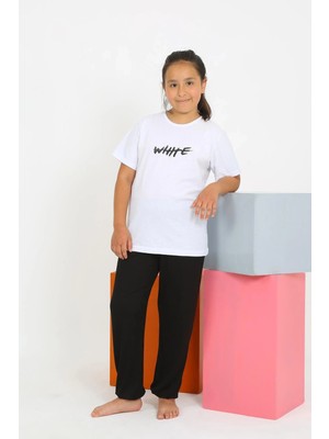 Kız Çocuk Kısa Kol Beyaz Penye Pijama Takım