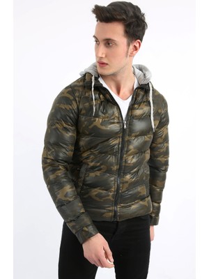 Renklime Kamuflaj Desenli Spor Erkek Günlük Şişme Mont