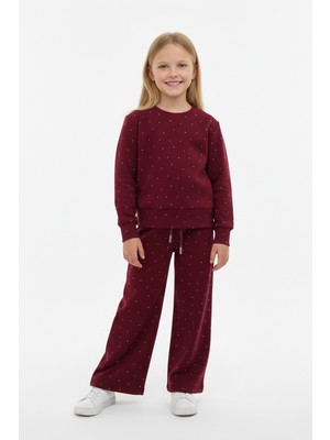 Datatek Kız Çocuk Parlak Taş Işlemeli Uzun Kollu Sweatshirt ve Geniş Paça Takım