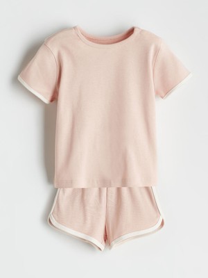 LC Waikiki Kız Bebek Pijama Takımı Bisiklet Yaka Şortlu %100 Pamuklu Pembe Renk 3 - 6 Ay