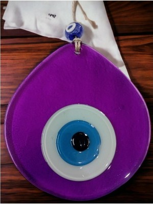 Zenvia Mavi Nazar Boncuklu Şeffaf Mor Renk Nazar Boncuklu Damla Desen El Yapımı Duvar Süsü ZNV325-ETT