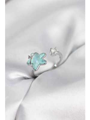Shopwave Gümüş Renk Turkuaz Yıldız Model Kadın Yüzük