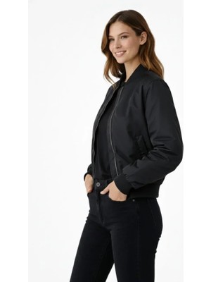 Marsilyan Premium Bomber Ceket Çıtçıt Kapamalı, Ribana Manşetli, Astarlı, Regular Fit Mont - Siyah