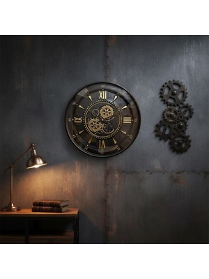 Mars Concept 60 cm Çarklı Büyük Duvar Saati – Hareketli Mekanizma Metal Gövde