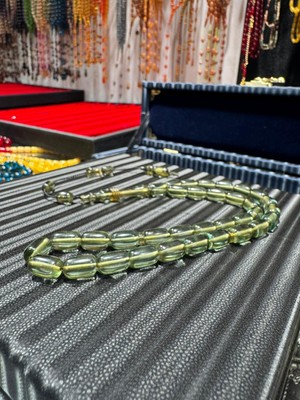 Septemmart Su Yeşili Ateş Kehribar Tesbih 7X11 mm Özel Halkalı Imame Usta Imzalı