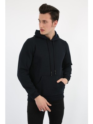 Datatek Üç Iplik Şardonlu Kapşonlu Düz Erkek Günlük Sweatshirt