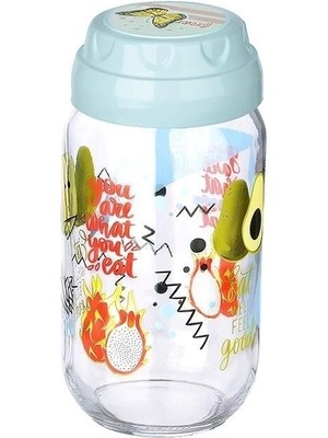 Zenvia Vintage  Dekoratif  Desenli Cam Kavanoz 1000 ml - 33,8 Oz - Avokado ZNV-EVVN3263