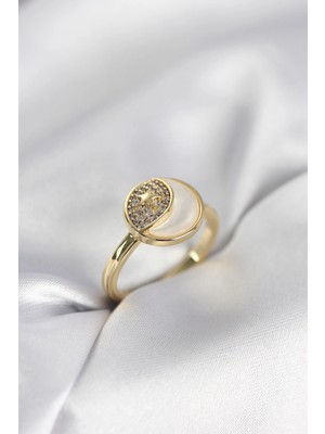 Shopwave Ay Yıldız Model Gold Renk Zirkon Taşlı Kadın Yüzük