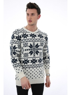 Datatek Noktalı Desenli Krem Kalın Kışlık Günlük Triko Kazak