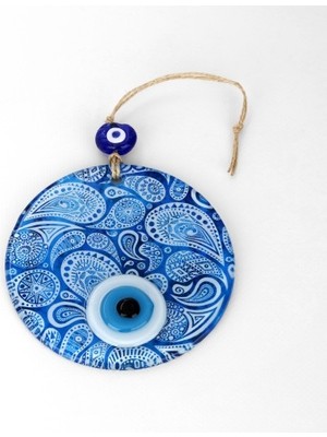 Zenvia Mavi Beyaz Cam Nazar Boncuğu, El Işçiliği Cam Duvar Süsü, Nazarlık Hediyelik Eşya ZNV325-ET
