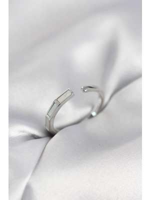 Shopwave Gümüş Renk Sedefli Çubuk Model Kadın Yüzük