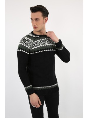 Datatek Baklava Desenli Kalın Kışlık Erkek Günlük Triko Kazak