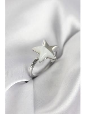 İsmiyle Al Gümüş Renk Sedefli Yıldız Model Kadın Yüzük