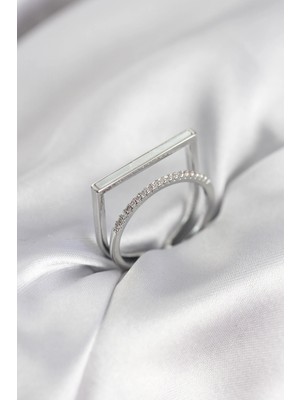 Shopwave Gümüş Renk Sedefli Zirkon Taşlı 2'li Kadın Yüzük