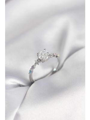 Shopwave Tek Taş Model Zirkon Taşlı Gümüş Renk Kadın Yüzük