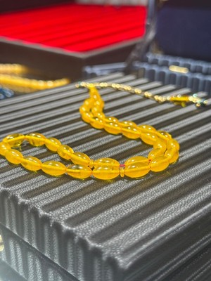 Septemmart Limon Sarısı Alpaka Püsküllü Renk Alma Garantili Sıkma Kehribar Tesbih 5.5X10 mm