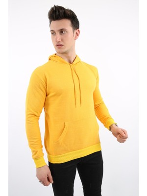 Renklime Iki Iplik Kapşonlu Kanguru Cepli Erkek Günlük Sweatshirt