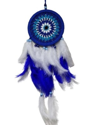 Zenvia Nazar Boncuğu Desenli Bol Kuş Tüylü Lacivert Dream Catcher El Yapımı Duvar Dekoru ZNV325-ETT