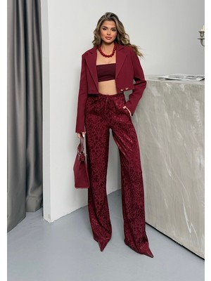 Kadın Leopar Desenli Saten Pantolon