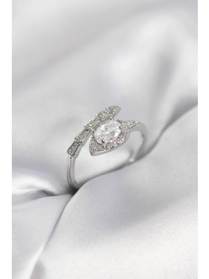 Shopwave Yılan Model Gümüş Renk Zirkon Taşlı Kadın Yüzük