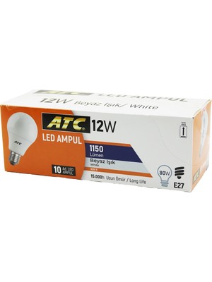 Zenvia 10 Adet Atc 12W=80W E27 BEYAZ=6500K LED Ampul Lamba 1150 Lümen 15.000 Saat Ömür (4887) ZNVA-GO314