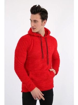 Renklime Kapşonlu Kanguru Cepli Erkek Günlük Pelüş Sweatshirt