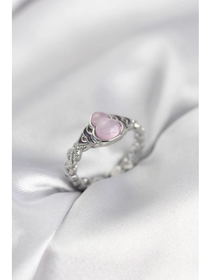 İsmiyle Al Gümüş Renk Pembe Damla Model Kadın Yüzük
