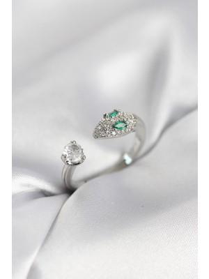 İsmiyle Al Yılan Model Zirkon Taşlı Gümüş Renk Kadın Yüzük