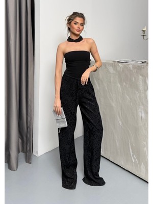 Kadın Leopar Desenli Saten Pantolon