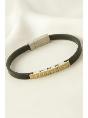 Marsilyan Burgulu Deri Çelik Bileklik