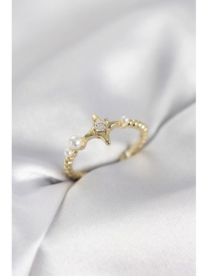 İsmiyle Al Minimal Kutup Yıldızı Model Zirkon Taşlı Gold Renk Kadın Yüzük