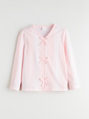 Lc Waikiki Yeni Sezon V Yaka Fiyonk Detaylı Kız Çocuk Pijama Üst